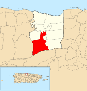 Location of Río Arriba Poniente within the municipality of Manatí shown in red