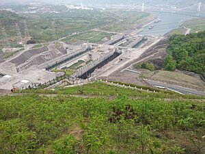 Three Gorges dam locks and bridge