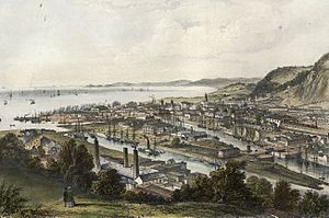 View of Swansea and railway bridge