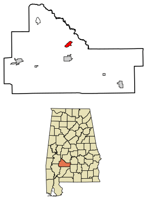 Location of Boykin in Wilcox County, Alabama.