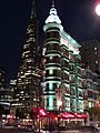 Zoetrope Building & Pyramid at night (-1) - San Francisco, 1-31-2017