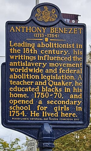 Anthony Benezet, Pennsylvania state historical marker