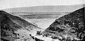 British Empire mounted troops riding out of the Jordan Valley