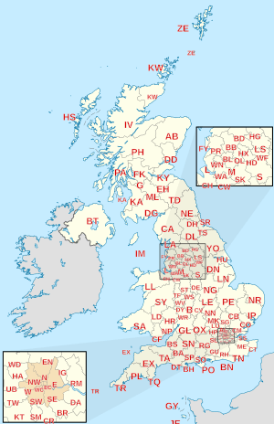British postcode areas map