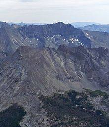 A photo of Brocky Peak viewed from the summit of Hyndman Peak.