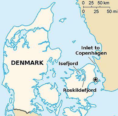 Denmark with Copenhagen harbour inlet and Roskildefjord 1801