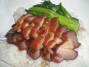 HK Mongkok Maxims BBQ Meat Rice Lunch with Green vegetable