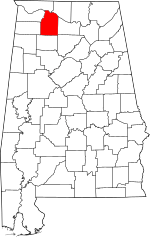 Map of Alabama highlighting Lawrence County