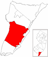 Middle Township highlighted in Cape May County. Inset map: Cape May County highlighted in the State of New Jersey.