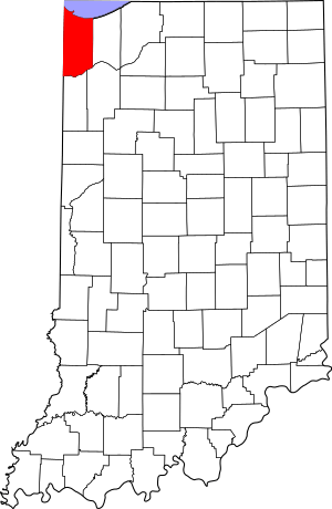 Map of Indiana highlighting Lake County