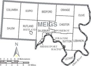 Map of Meigs County Ohio With Municipal and Township Labels