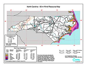 North Carolina wind resource map 50m 800