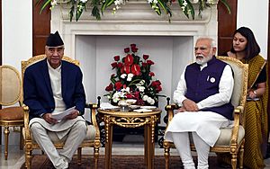 PM meeting the Prime Minister of Nepal, Mr. Sher Bahadur Deuba , at Hyderabad House, in New Delhi on April 02, 2022. Download this image