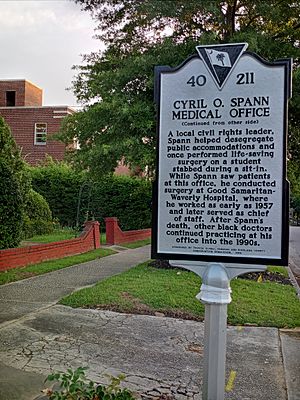Reverse side of Dr. Cyril O. Spann Medical Office historical marker, Columbia, SC