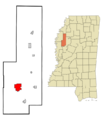 Sunflower County Mississippi Incorporated and Unincorporated areas Indianola Highlighted