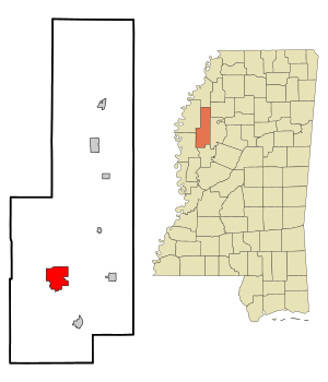 Location of Indianola, Mississippi