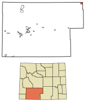 Location of Bairoil in Sweetwater County, Wyoming.