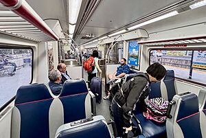 The interior of a SEPTA Regional Rail car on the Airport Line