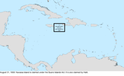 Map of the change to the United States in the Caribbean Sea on August 31, 1858