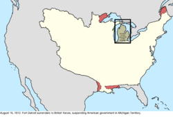 Map of the change to the disputes involving the United States in central North America on August 16, 1812