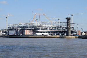 Victoria Tower and construction of the new Everton Stadium (geograph 7449307)