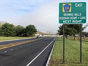 2020-11-05 08 52 09 View east along Burlington County Route 530 (Pemberton By-Pass) just west of Burlington County Route 687 (Pemberton-Browns Mills Road) in Pemberton Township, Burlington County, New Jersey