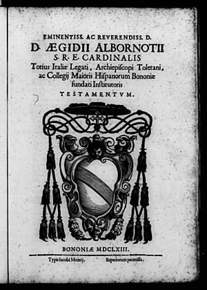 Albornoz, Gil Carrillo de – Testamentum cardinalis Egidi Albornotii, 1663 – BEIC 14492646