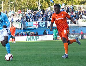 André Bona and Kwame Awuah - HFX Wanderers FC vs. Forge FC (cropped)