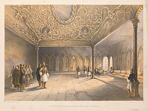 Audience chamber of Ali Pacha (1855); lithograph by George de la Poer Beresford