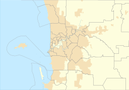 A map of Perth, Australia with a mark indicating the location of Forrestdale Lake
