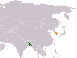 Map indicating location of Bangladesh and South Korea