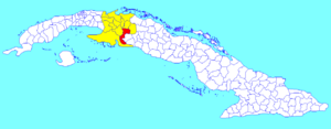Calimete municipality (red) within  Matanzas Province (yellow) and Cuba