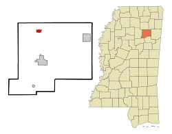Location of New Houlka, Mississippi