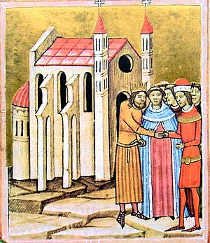Chronicon Pictum P105 Kálmán és Álmos kibékülése Dömösön