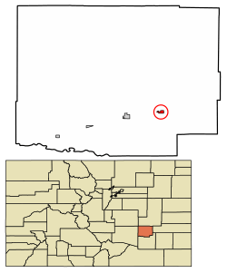 Location of Sugar City in Crowley County, Colorado.