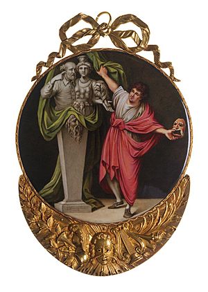 David Garrick unveiling a herm of Shakespeare and the Ephesian Diana (Howes after Cipriani, 1777)