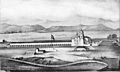 Drawing of Mission San Luis Rey taken from Alfred Robinson's book, "Life in California", California, ca.1839 (CHS-5761)