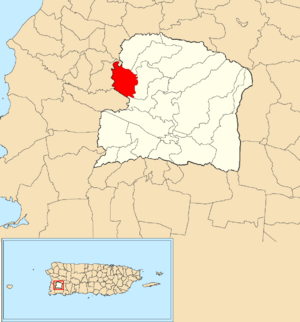 Location of Duey Bajo within the municipality of San Germán shown in red