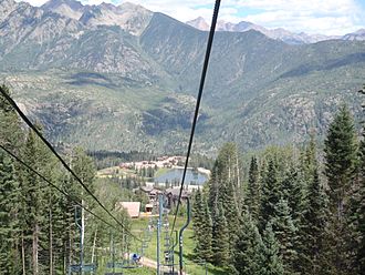 A view of the resort from the chairlift in the summer