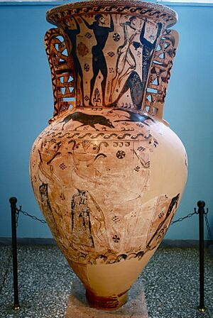 Funerary proto-Attic amphora by Polyphemos painter depicting Odysseus and his men blinding the cyclops Polyphemus from xxx flickr 8706777442 b4db371a26 o