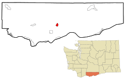 Klickitat County Washington Incorporated and Unincorporated areas Goldendale Highlighted.svg