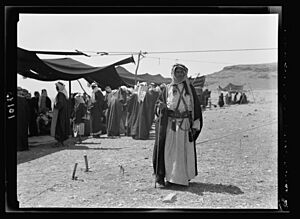 Majid (Pacha) - Sheik of Adwan outside his tent at Shunet Nimrin LOC matpc.19018