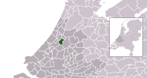 Highlighted position of Zoeterwoude in a municipal map of South Holland