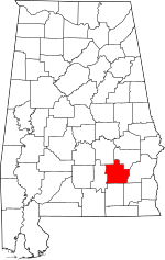 Map of Alabama highlighting Pike County