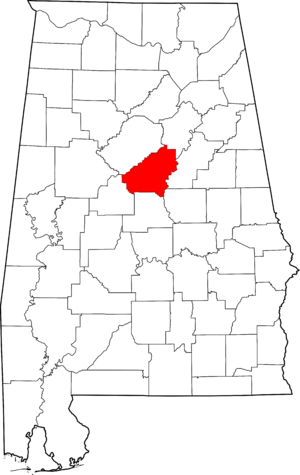 Map of Alabama highlighting Shelby County