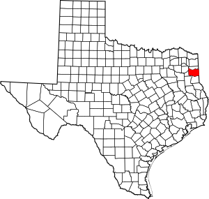 Map of Texas highlighting Harrison County