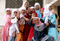 Muslim girls at Istiqlal Mosque jakarta