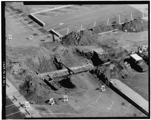 OVERHEAD SITE VIEW, LOOKING EAST - Zanja No. 3, Brick Culvert, Alameda Street between Temple and Aliso Streets, Los Angeles, Los Angeles County, CA HAER CAL,19-LOSAN,53-1