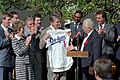 President Ronald Reagan Nancy Reagan Tommy Lasorda Peter O'Malley Steve Sax Tim Belcher Alejandro Pena Mike Marshall Mike Scioscia Greeting World Baseball Champion Los Angeles Dodge - DPLA - f21500c44ce3c0f9c6423b3787704af8
