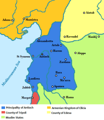 The Principality of Antioch in the context of the other states of the Near East in 1135 AD.
